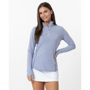 Rhoback Riva Performance Q-Zip Striped Pullover Shirt Women's Small Blue White
